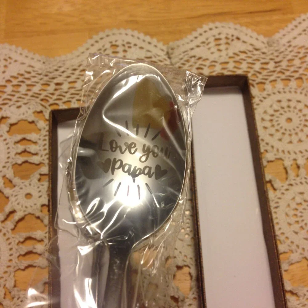 New inscribed stainless spoons in gift boxes